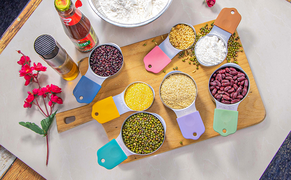 EDELIN Full magnetic measring cups 18/8 stainless steel cup set of 7 peice silicone soft handles