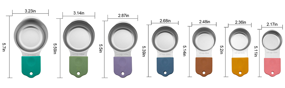 EDELIN Full magnetic measring cups 18/8 stainless steel cup set of 7 peice silicone soft handles
