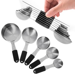 EDELIN Magnetic Measuring Cups and Spoons Set, Stainless Steel, 5 Cups and 7 Spoons, with 1 Leveler