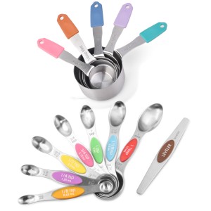EDELIN Magnetic Measuring Cups and Spoons Set, Stainless Steel, 5 Cups and 7 Spoons, with 1 Leveler