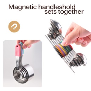 EDELIN Magnetic Measuring Cups and Spoons Set, Stainless Steel, 5 Cups and 7 Spoons, with 1 Leveler