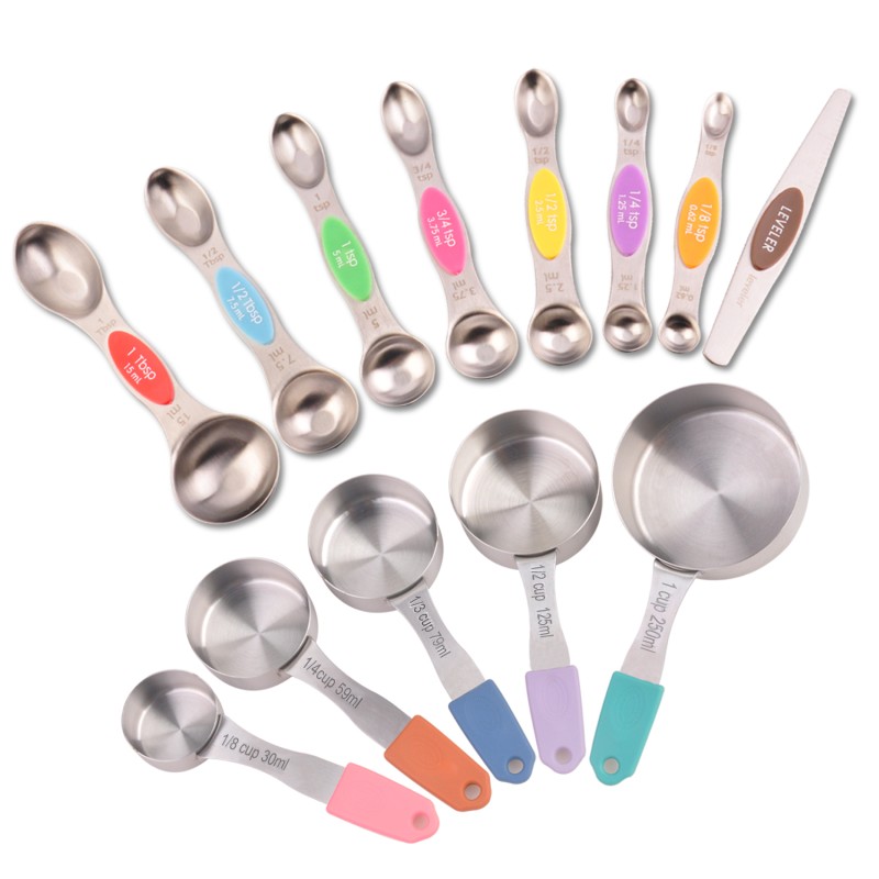 EDELIN Magnetic Measuring Cups and Spoons Set, Stainless Steel, 5 Cups and 7 Spoons, with 1 Leveler