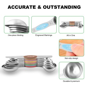 EDELIN Magnetic Measuring Cups and Spoons Set, Stainless Steel, 5 Cups and 7 Spoons, with 1 Leveler