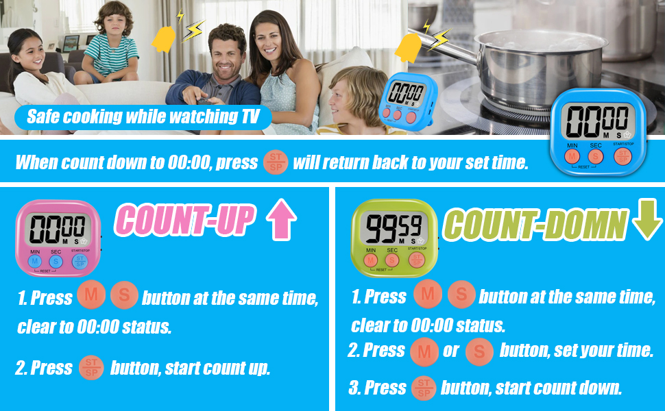 Multi-Function Electronic Timer - Magnetic Digital Timers Big LCD Display The Loud/Silent Switch Countdown Timer Extensively Use in Break Time, Cooking,Gym, Meeting, Classroom