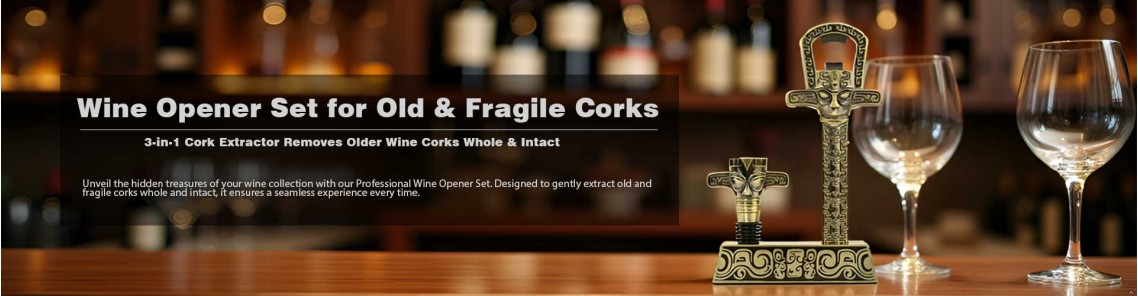 Professional Wine Opener Set for Old &amp; Fragile Corks - 3-in-1 Cork Extractor Removes Older Wine Corks Whole &amp; Intact, Beer Bottle Opener with Elegant Zinc Alloy Base &amp; Stopper Set