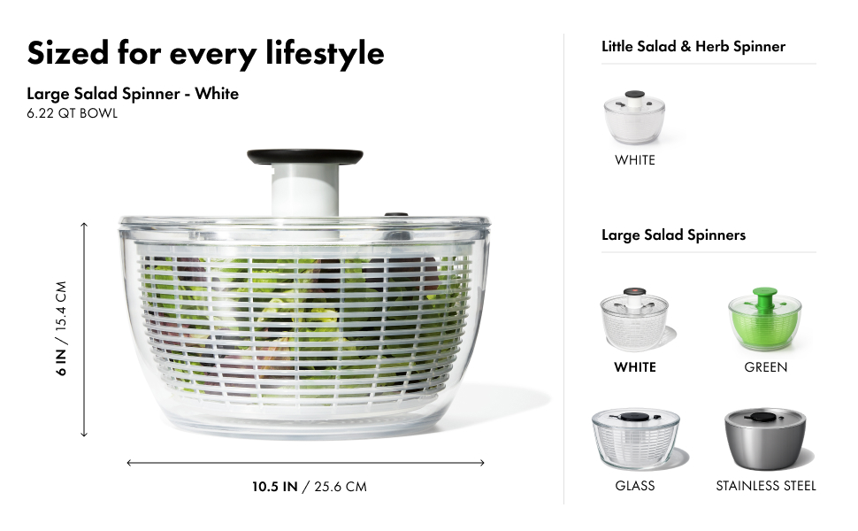 OXO Good Grips Salad Spinner | Lettuce Spinner | Fruit Washer | Fruit Washing Bowl with Strainer | Vegetable Cleaner | Salad Cleaner | Lettuce Washer | 6.22 Quart Capacity