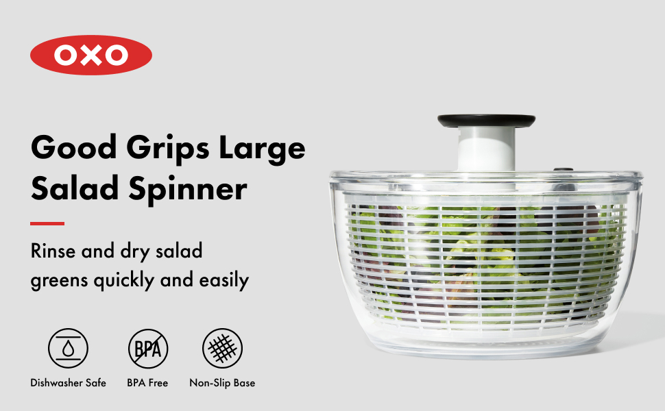 OXO Good Grips Salad Spinner | Lettuce Spinner | Fruit Washer | Fruit Washing Bowl with Strainer | Vegetable Cleaner | Salad Cleaner | Lettuce Washer | 6.22 Quart Capacity