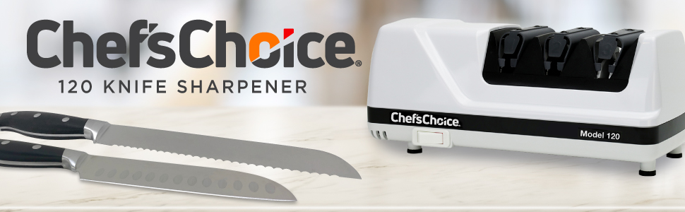 Chef'sChoice Professional Electric Knife Sharpeners With 100-Percent Diamond Abrasives And Precision Angle Guides For 20-Degree Straight-Edge and Serrated Knives, 3-Stage, White