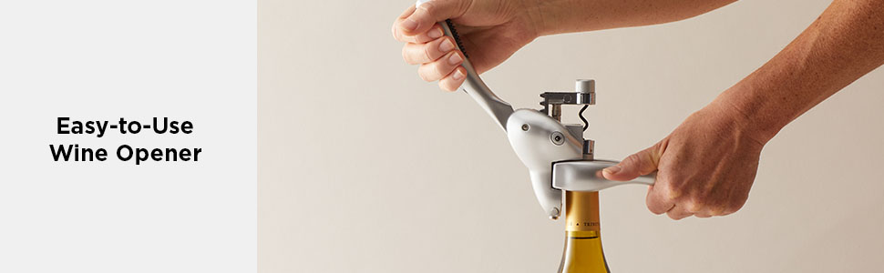 Rabbit W6004N Original Lever Corkscrew Wine Opener with Foil Cutter and Extra Spiral, Black Finish, Smooth Lever Action for Effortless Cork Removal