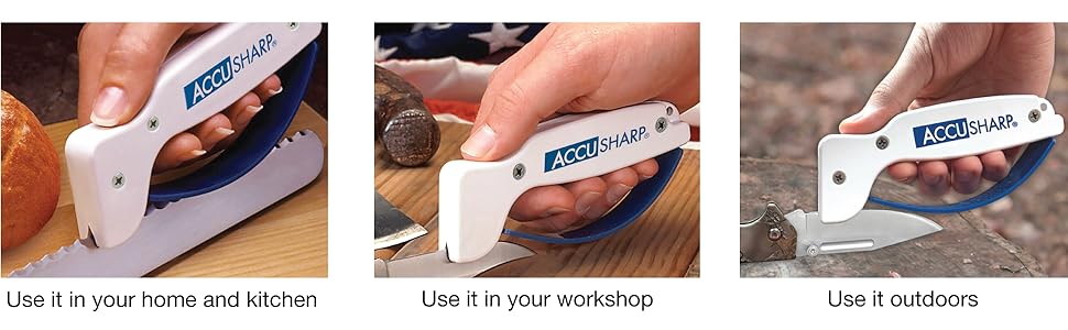 AccuSharp Knife Sharpener, Ergonomic Comfortable Handle, Compact & Easy to Use, Restore and Hone Straight & Serrated Knives, White