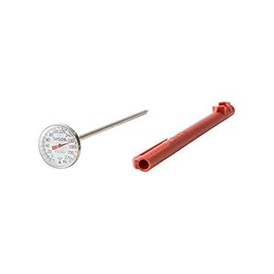 Taylor Instant Read Analog Meat Food Grill BBQ Cooking Kitchen Thermometer with Red Pocket Sleeve for Calibration, 1 inch dial, Stainless Steel