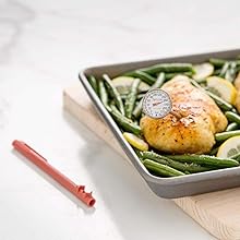 Taylor Instant Read Analog Meat Food Grill BBQ Cooking Kitchen Thermometer with Red Pocket Sleeve for Calibration, 1 inch dial, Stainless Steel