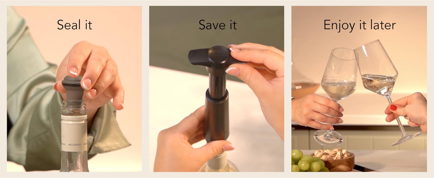 Vacu Vin Wine Saver Vacuum Stoppers – Set of 4 – Gray – Airtight Seal for Opened Bottles to Preserve Freshness Up to 10 Days – Food-Grade Rubber – Reusable & Dishwasher Safe