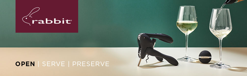 Rabbit Original Lever Corkscrew Wine Opener with Foil Cutter and Extra Spiral (Silver)