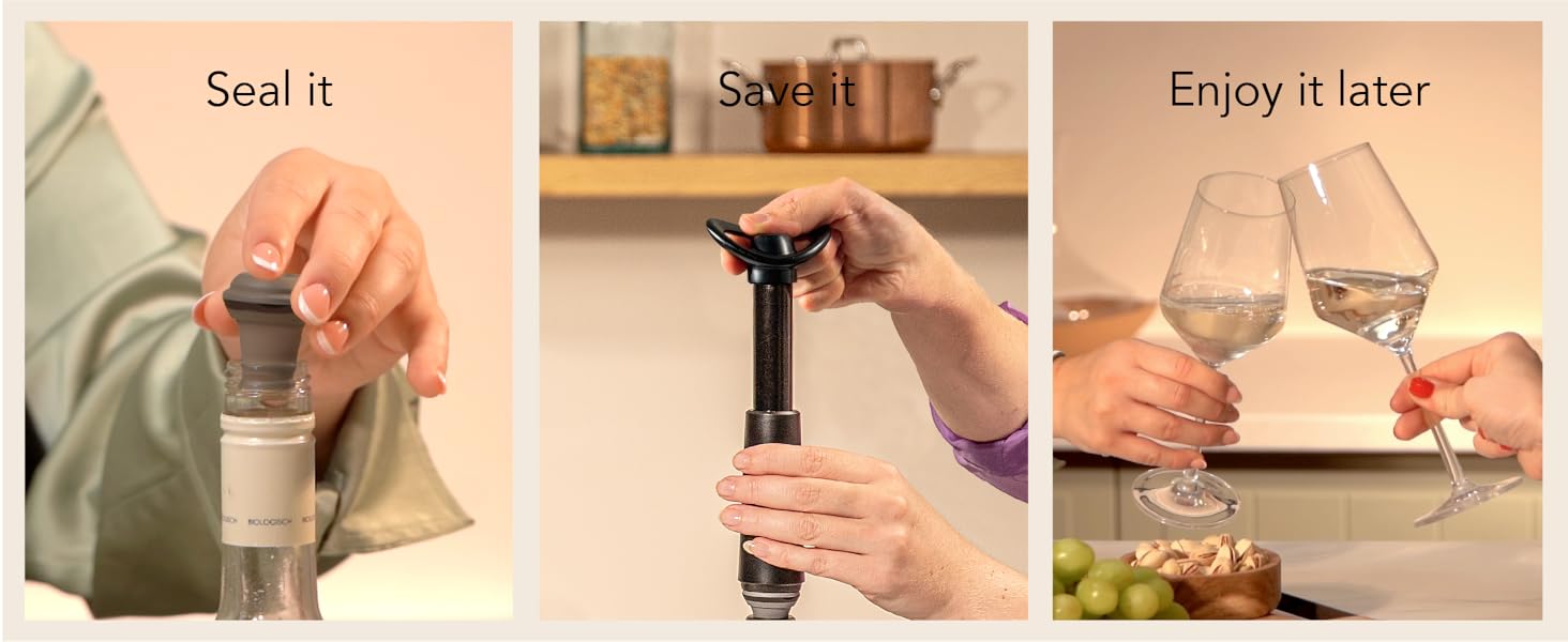 Vacu Vin Wine Saver Concerto with 4 Vacuum Stoppers – Premium Wine Preserver Pump – Airtight Seal Keeps Wine Fresh Longer – Click Indicator – Manual Pump – Black Wine Saver Set