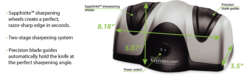 Presto 08800 EverSharp Electric Knife Sharpener, 2-Stage System, Silver/Black