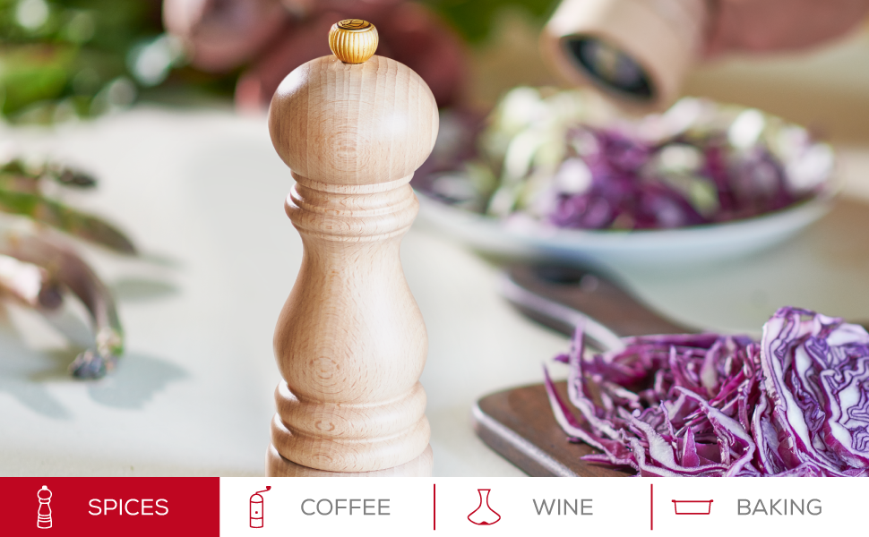 Manual pepper mill, natural wood, 30 cm