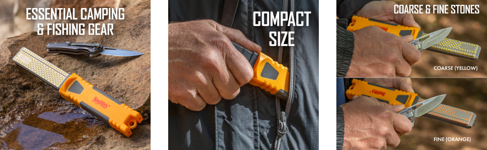 Smith's DCS4 4” Diamond Combination Sharpener - Double Sided Stone - Outdoor Field Knife Sharpener - Fish Hook & Pointed Tools Micro Sharpener - Lightweight, Compact, Handheld