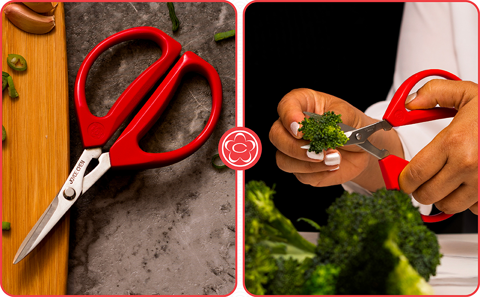 Joyce Chen Original Unlimited Kitchen Scissors All Purpose Kitchen Shears With Comfortable Handles, Red