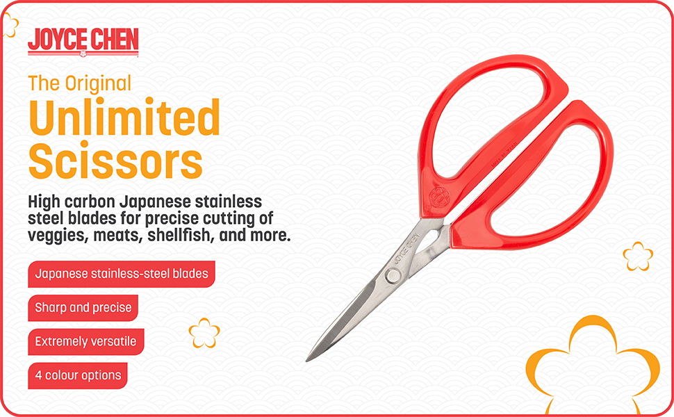Joyce Chen Original Unlimited Kitchen Scissors All Purpose Kitchen Shears With Comfortable Handles, Red