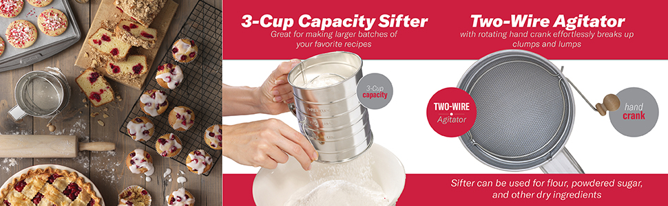 GoodCook Everyday Hand Crank Sifter with Wood Knob, 3 Cup Capacity