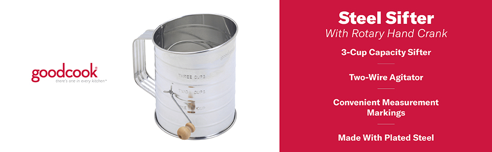 GoodCook Everyday Hand Crank Sifter with Wood Knob, 3 Cup Capacity