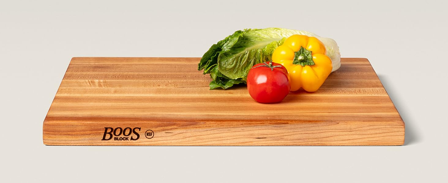 John Boos R-Board Series Rectangular Wooden Maple Cutting Board 20”x15” – 1.5” Thick, 12-lb Reversible Butcher Block with Edge-Grain & Finger Grips – Made in the USA