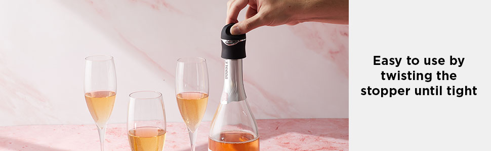Rabbit Champagne and Wine Sealer, Airtight Wine and Champagne Stopper, Keeps Bubbles Fresh Longer, Easy to Use, Velvet Black, Essential Bar Tool
