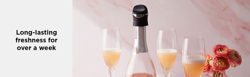 Rabbit Champagne and Wine Sealer, Airtight Wine and Champagne Stopper, Keeps Bubbles Fresh Longer, Easy to Use, Velvet Black, Essential Bar Tool