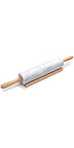 Fox Run Polished Marble Rolling Pin with Wooden Cradle, 10-Inch Barrel, White