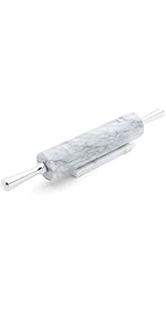 Fox Run Polished Marble Rolling Pin with Wooden Cradle, 10-Inch Barrel, White