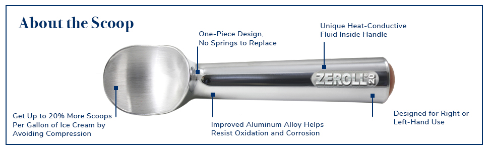 Zeroll 1012 Original Ice Cream Unique Liquid Filled Heat Conductive Handle Simple One Piece Aluminum Design Easy Release 24 Scoops per Gallon Made in USA, 3-Ounce, Silver