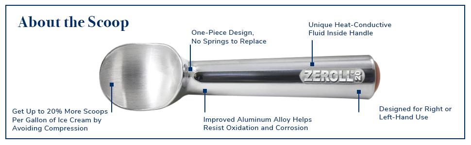 Zeroll, Size 20, in Silver 1020 Original Ice Cream Unique Liquid Filled Heat Conductive Handle Simple One Piece Aluminum Design Easy Release 40 Scoops per, 2-Ounce