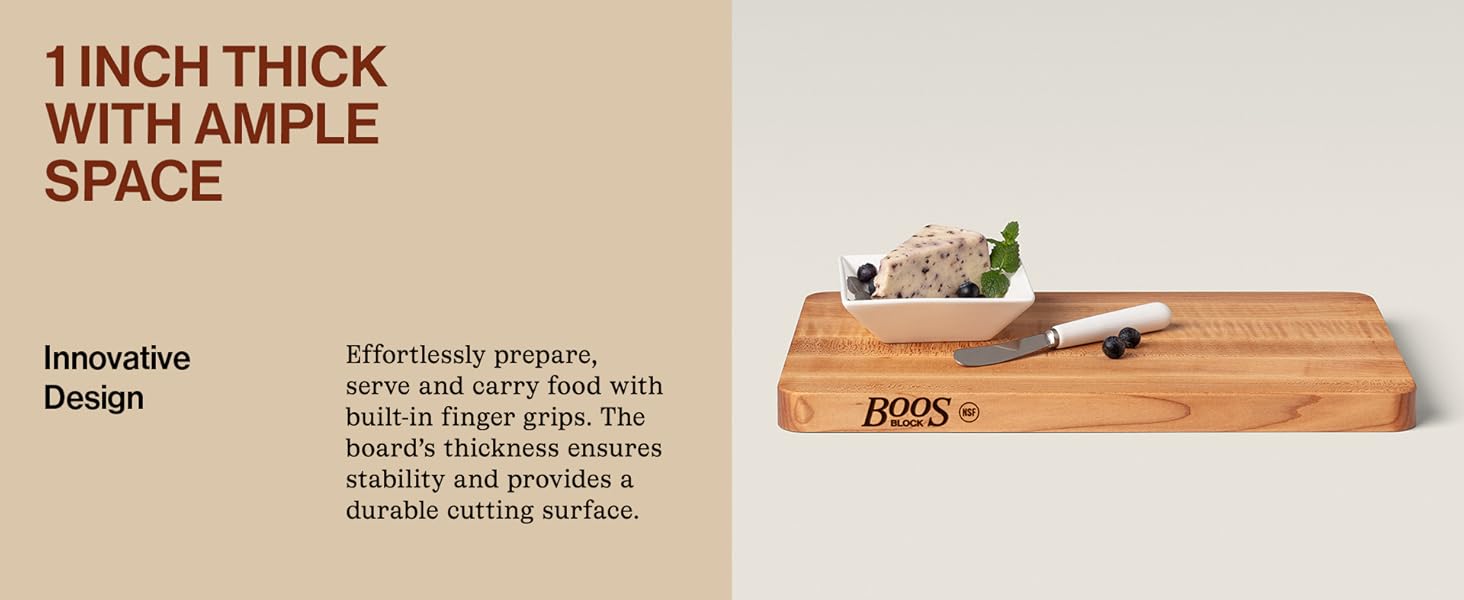 John Boos Chop-N-Slice Series Rectangular Maple Cutting Board, 16" x 10" x 1", 4.5 lb – Reversible Edge-Grain Butcher Block, Made in the USA