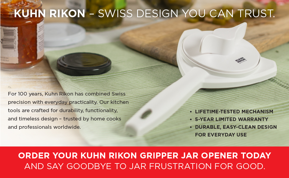 KUHN RIKON Strain-Free Gripper Opener for Jars and Bottles, 10 x 5 x 2.25 inches, White