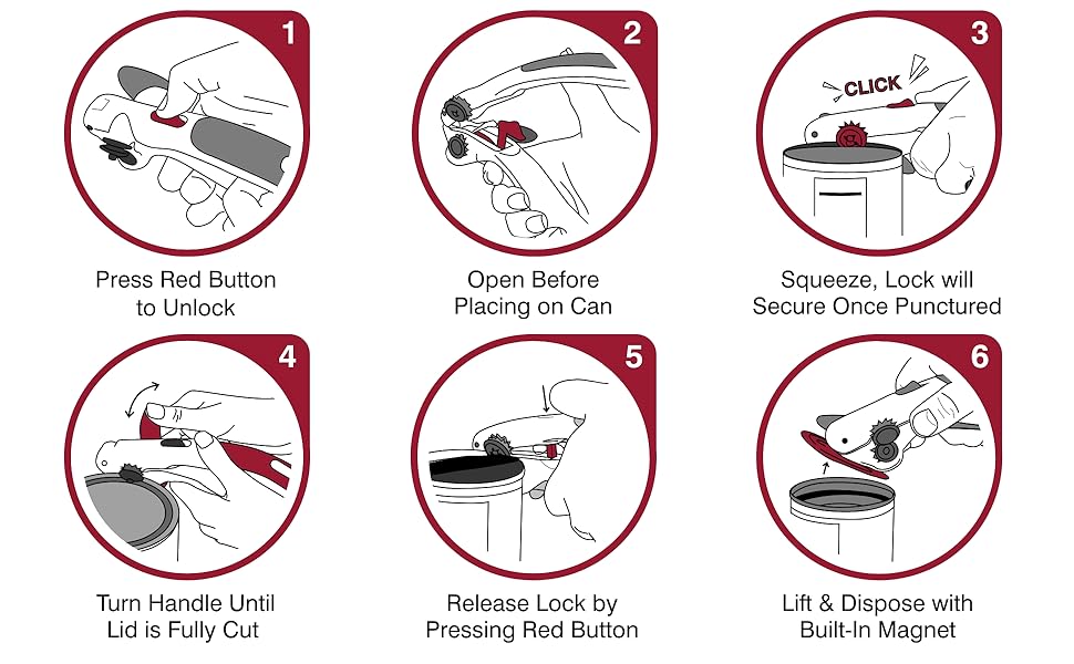 Zyliss Lock N' Lift Can Opener with Lid Lifter Magnet - Manual Opener with Locking Mechanism - Easy-to-Turn - Magnetic Can Opener - White/Gray