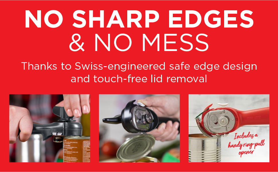 Kuhn Rikon Auto Safety LidLifter/Can Opener with Ring Pull, 8 x 2.5 x 2.75 inches, Black