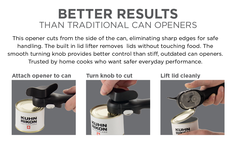 Kuhn Rikon Auto Safety LidLifter/Can Opener with Ring Pull, 8 x 2.5 x 2.75 inches, Black