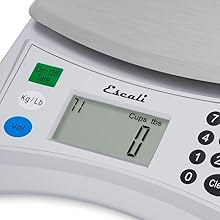 Escali Pana V136 Large Volume Measuring Kitchen/Baking/Cooking Scale, Preprogrammed With Over 150 Ingredients, LCD Digital Display, 13lb Capacity
