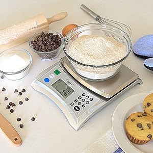 Escali Pana V136 Large Volume Measuring Kitchen/Baking/Cooking Scale, Preprogrammed With Over 150 Ingredients, LCD Digital Display, 13lb Capacity