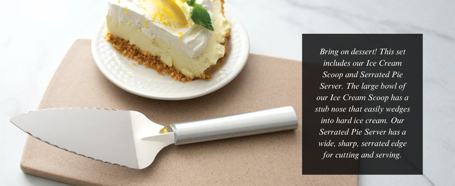 Rada Cutlery Pie A'La Mode Gift Set (S44), 2-Piece Ice Cream Scoop and Serrated Pie Server Set, Silver Handle
