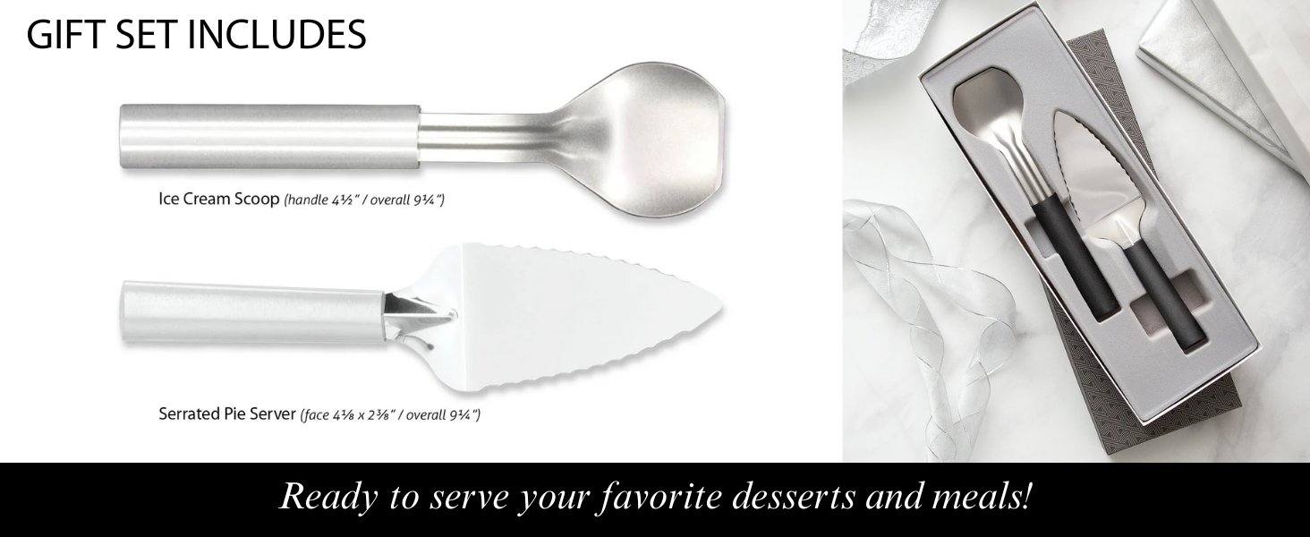 Rada Cutlery Pie A'La Mode Gift Set (S44), 2-Piece Ice Cream Scoop and Serrated Pie Server Set, Silver Handle