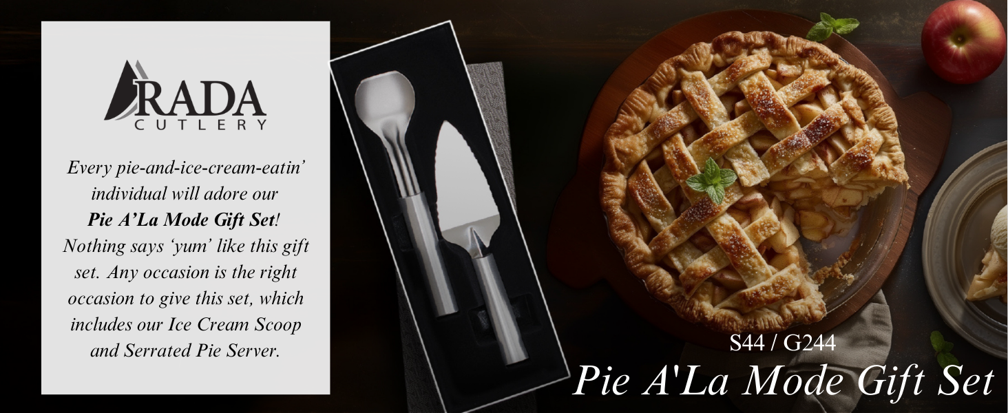 Rada Cutlery Pie A'La Mode Gift Set (S44), 2-Piece Ice Cream Scoop and Serrated Pie Server Set, Silver Handle