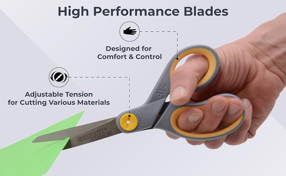 Westcott 8” Titanium Bonded Scissors with Adjustable Glide and Soft Handle, 2-Pack- Durable Multipurpose Scissors for Office, Home, and School Use, Sharp Precision Blades for Everyday Cutting