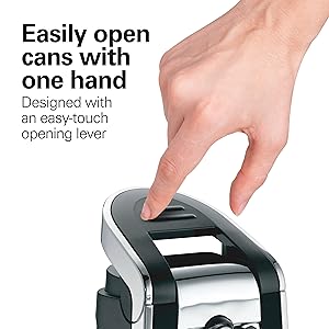 Hamilton Beach Smooth Edge Electric Automatic Can Opener for Kitchen with Easy Push Down Lever, Extra Tall, Includes Stainless Steel Scissors, Black and Chrome (76607)