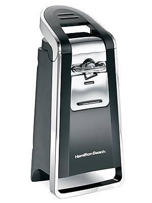 Hamilton Beach Smooth Edge Electric Automatic Can Opener for Kitchen with Easy Push Down Lever, Extra Tall, Includes Stainless Steel Scissors, Black and Chrome (76607)