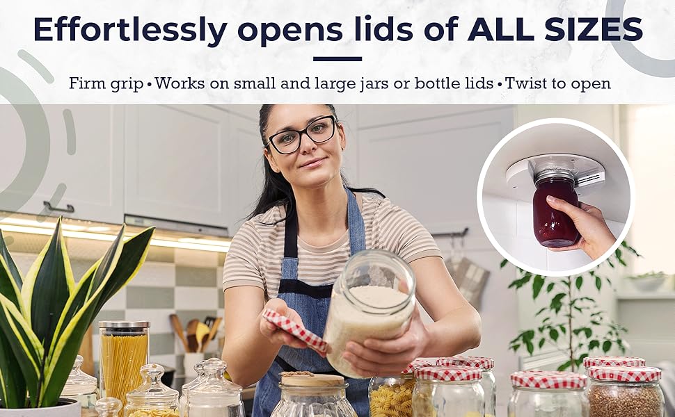 EZ Off Jar Opener for Seniors - Under Cabinet Jar Openers for Weak Hands, Easy Grip, Arthritis jar opener, One Handed Gadgets & Bottle Opener - Essential Kitchen Gadgets for Home Assistance - White