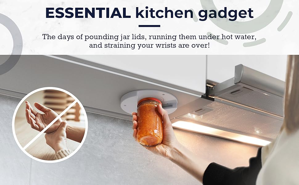 EZ Off Jar Opener for Seniors - Under Cabinet Jar Openers for Weak Hands, Easy Grip, Arthritis jar opener, One Handed Gadgets & Bottle Opener - Essential Kitchen Gadgets for Home Assistance - White