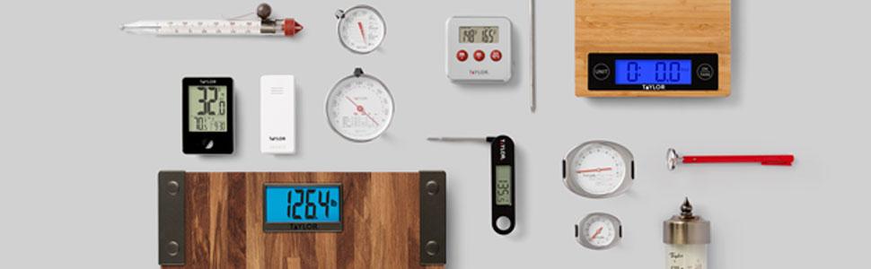 Taylor Dual Temp Infrared Thermocouple Thermometer, Multi-Functional Infrared Mode, Dual Line LCD, HOLD, Min/Max; Step Down Probe, Water Resistant, Black