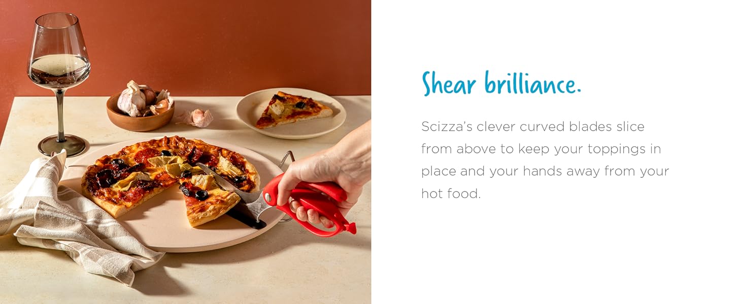 Dreamfarm Scizza 2-In-1 Easy Ergonomic Pizza Scissors with Stainless Steel Pizza Cutter Blades & Non-Stick Slice Server - Black